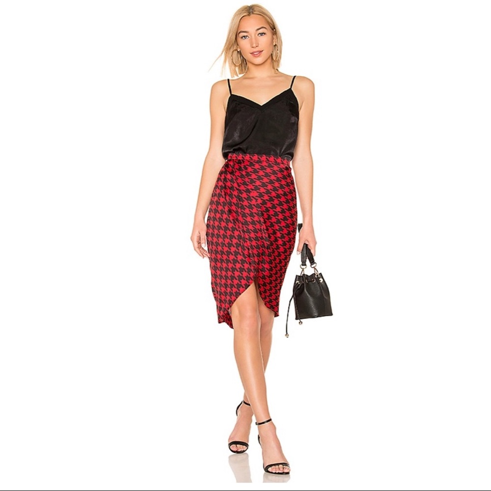 LACADEMIE The Arlene Midi Skirt in Red Houndstooth